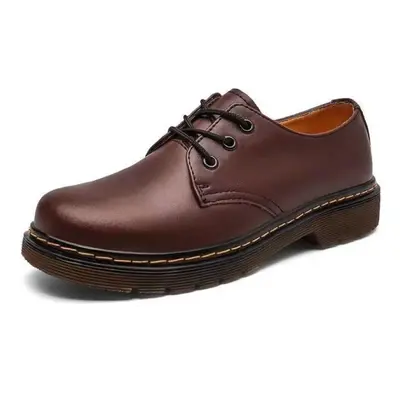 (Brown, UK 8=EU 42=260 mm) Men's Martin Boots 3-Eye Black Smooth Oxford Sole Leather Shoes Class