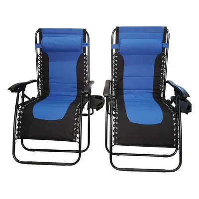 Set of Luxury Padded Multi Position Zero Gravity Garden Relaxer Chair Lounger in Blue & Black