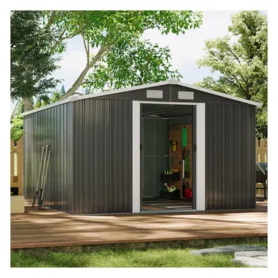 12x10ft Charcoal Black Large Garden Shed Apex Roof Outdoor Tools Storage + Free Base