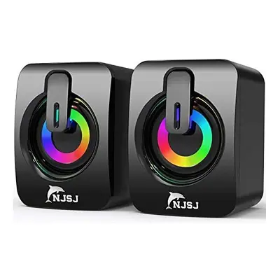 PC Speakers,NJSJ 2.0 Wired Mini Speaker for PC,USB Powered 3.5 mm AUX,LED Light Up RGB Gaming Sp