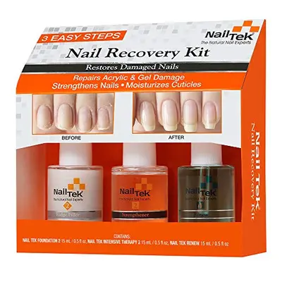 Nail Tek Nail Recovery Kit, Cuticle Oil, Strengthener, Ridge Filler - Restore Damaged Nails in S