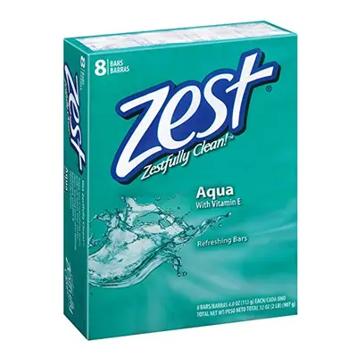 Zest 8-Bar Bath Size Soap, Aqua, Ounce per bar, bars, Ounce