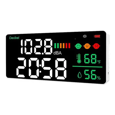 Decibel Meter Wall Hanging Sound Level Meter 30-130db Range Inch Led Display Noise Time Temperat