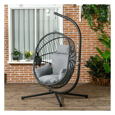 Outsunny Hanging Swing Chair w/ Thick Cushion, Patio Hanging Chair, Grey