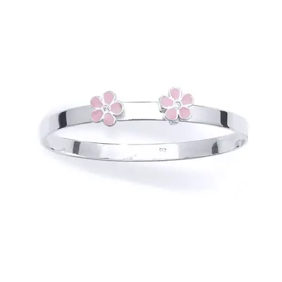 Jewelco London Kids Sterling Silver Pink Pear CZ Mother of Pearl Pink Enamel Daisy Flower Expand