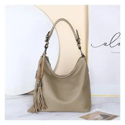 (apricot) Zency Fashion Women Shoulder Bag 100% Genuine Leather Daily Casual Shopping Hobos Clas