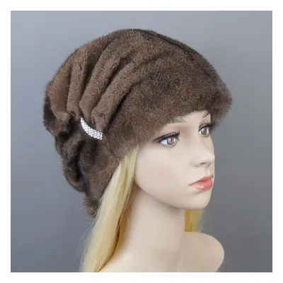 (brown, Adjustable) Fashion Hot Whole Genuine Mink Fur Hats Female Winter With Mink Fur Pompons 