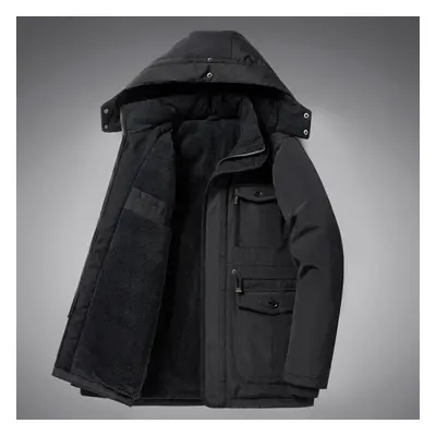 (black, XL) Cotton-padded Men&apos;s Winter Plus Velvet Padded Jacket Tooling Outdoor Warm Cotto