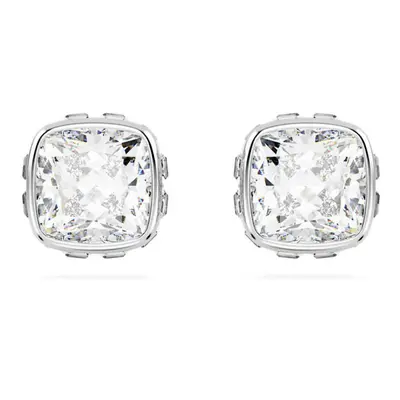 Birthstone Rhodium Plated White Square Cut April Stud Earrings