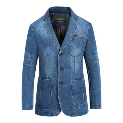 (light blue, XXL) Autumn Winter New Mens Warm Cotton Jacket Fashion Slim Fit Jacket Denim Coat