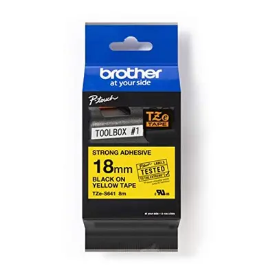 Brother TZe-S641 Labelling Tape Cassette, Black on Yellow, 18mm (W) x 8M (L), Strong Adhesive, B