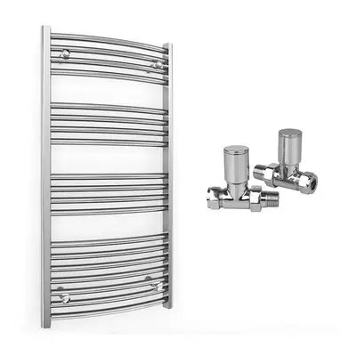 (550 x mm (BTU: 1201), With Straight Valves) 550mm Wide Chrome Curved Towel Rail Radiator With V