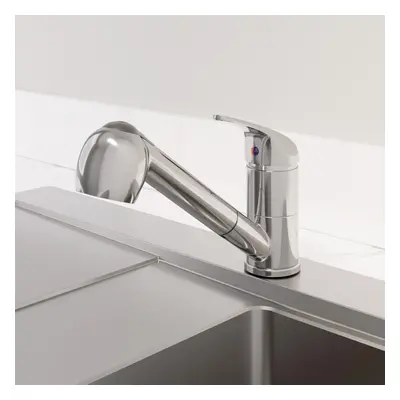 Modern Mono Kitchen Mixer Tap Pull Out Handheld Spray Round Single Lever Chrome