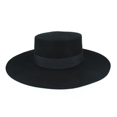 (Small) Black Jason Wide Stiff Brim Wool Pork Pie Hat