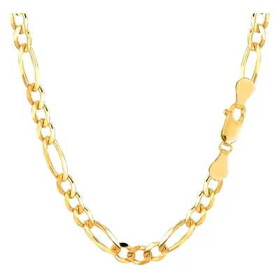 (8, Yellow) 14k Yellow Solid Gold Figaro Chain Bracelet, 5.0mm