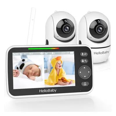 HelloBaby Baby Monitor with Cameras and Night Vision, 5'' Split Screen with 26-Hour Battery, Cam