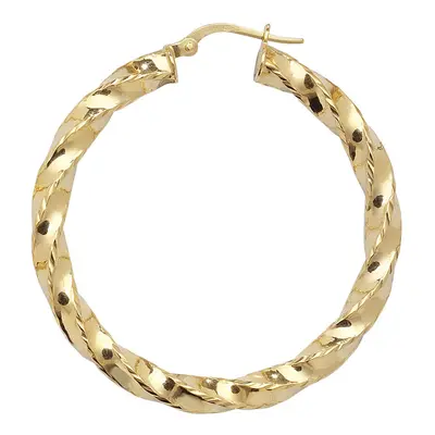 9ct Yellow Gold Large Diamond Cut Twist Hoop Earrings