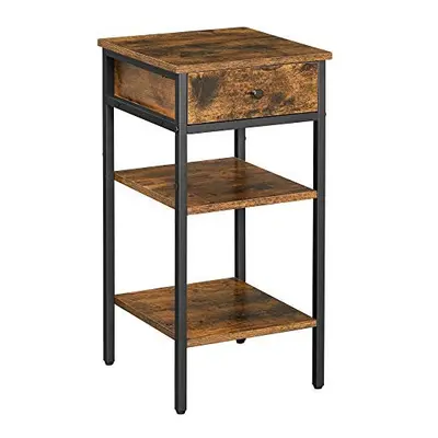 VASAGLE Nightstand, End Table, Tall Bedside Table with a Drawer and Storage Shelves, Space Savin