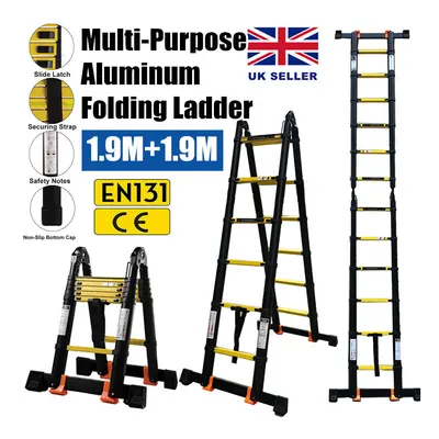 Multi-Purpose 3.8M Aluminium Telescopic Folding Ladder A-Frame