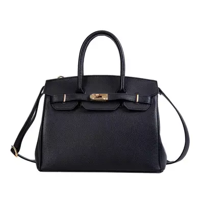 (black, 30cm*15cm*24cm) Lock Handbag Fashion Lychee Pattern Single Shoulder Diagonal Platinum