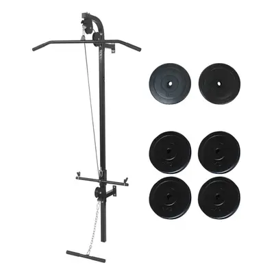 vidaXL Wall-mounted Power Tower with Weight Plates 40kg Pull-up Dip Station