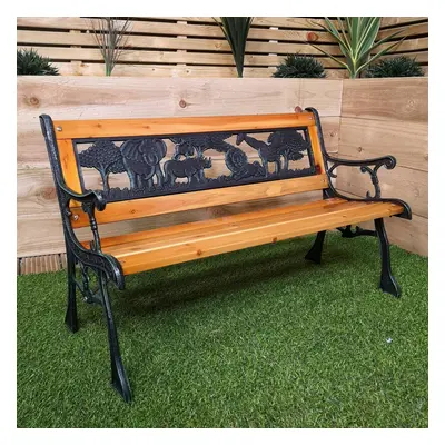 Kids Seater Wooden & Cast Iron Garden Patio Childrens Bench with Animal Design