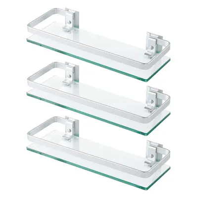 (3, Silver) Bathroom Shelves Glass Shelf Pack, Extra Thick Tempered Glass Shower Shelf Rectangul