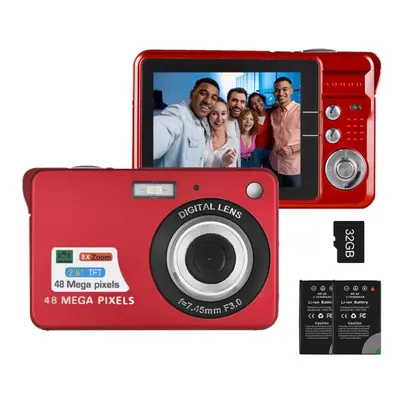 (red, With TF Card) 4k Digital Camera Video Camera Camcorder 48mp 2.8 Inch Tft Screen Auto Focus