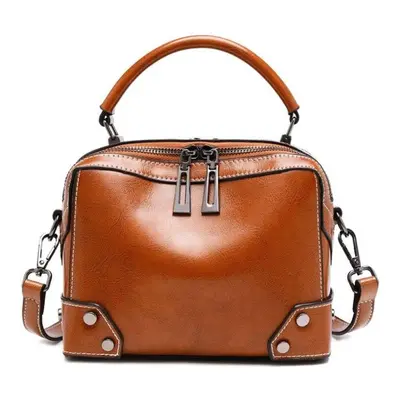 (brown) Johnature Fashion Women Bag Solid Color Cow Leather Handbag Versatile Large Capacity Cas