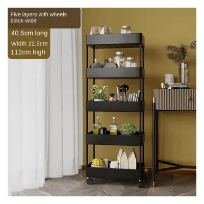 (black, layers 40.5*22.5*112cm) 2/3/4 Layer Narrow Gap Storage Rack Kitchen Bathroom Shelves Org