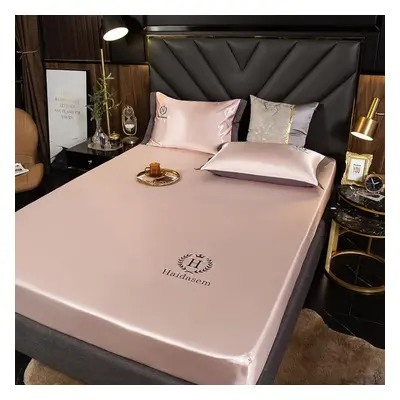 (pink, 180*200cm) Summer Luxury Imitated Satin Silk Bed Sheet Solid Color Bedding Mattress Cover