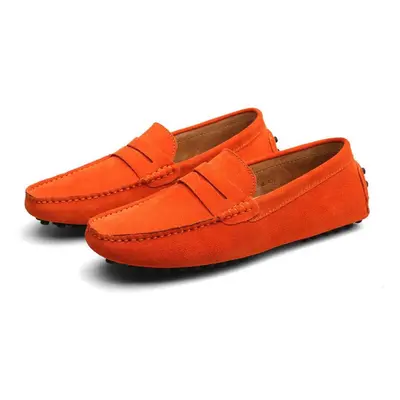 (orange, 40) Men High Quality Leather Loafers Men Casual Shoes Moccasins Slip On Men&apos;s Flat