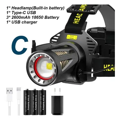 (Package C) High Quality Sensor Led Headlamp High-end Xhp360 Headlight Aluminum Alloy Head Recha