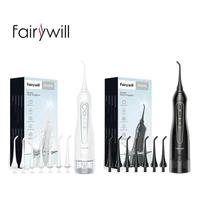 (black,white) Fairywill Black+white Oral Irrigator Portable 300ml Water Tank Usb Charge Modes Re