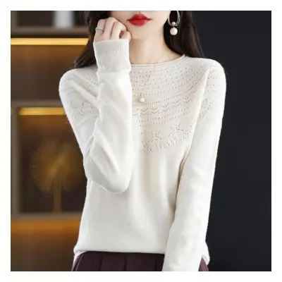 (white, M) Grace Comfort Autumn Winter Female Mock-neck Cashmere 100% Merino Wool Twisted Sweate