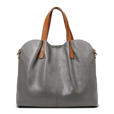 (grey) Soft Genuine Leather Tote Composite Bag Luxury Handbags Women Shoulder Messenger Bags Des