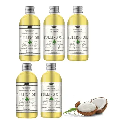 (5pcs) Coconut Pulling Oil, Pure Organic Coconut Oil Pulling Oz Mint Flavor, Powerful Coconut Pe