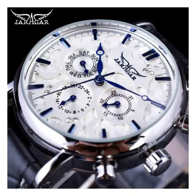 (blue) Jaragar Brand Men Automatic Self Wind Mechanical Watch White Dials Calendar Blue Hands Si