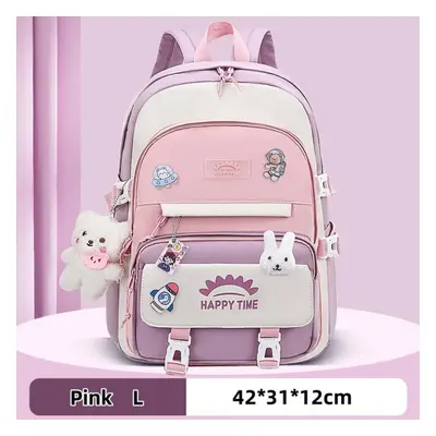 (pink, L) Girl&apos;s Schoolbag Cute Korean Style Student Backpacks School Bags For Teenage Girl