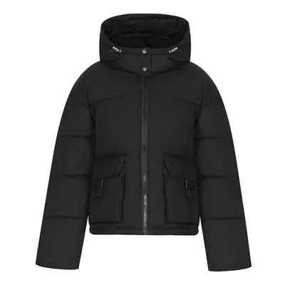 (black, XXL) Women Autumn Winter Soild Color Thicken Outwear Cotton Padded Hooded Warm Long Jack