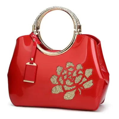 (red) Patent Leather Portable Women&apos;s Bag Glossy Shell Women&apos;s Bag Shoulder Diagonal B