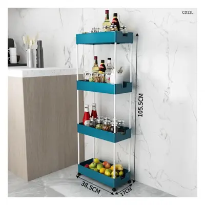 (blue, 38.5*17*105.5cm) 2/3/4 Tier Slim Storage Cart Kitchen Bathroom Organizer Shelf Mobile She