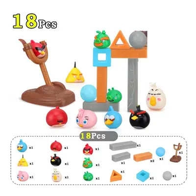 (Two Pigs Set, 18Pcs) Rage Birds Building Blocks Catapult Slingshot Angry Red Chuck Bomb Cute Ba