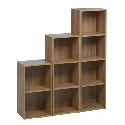 (Oak) Set of Wooden Cube Bookcase Shelves Storage