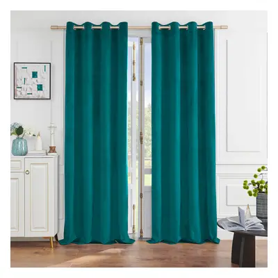 (Green , x in) High Blackout Luxury Velvet Eyelet Curtains Living Room Thick