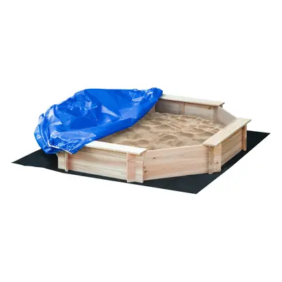 Outsunny Kids Wooden Sand Pit Children Sandbox with Cover Outdoor Playset