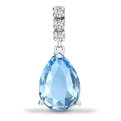 Jewelco London 18ct White Gold Claw Set Round H I1 0.05ct Diamond and Pear Blue 1.8ct Topaz Tear