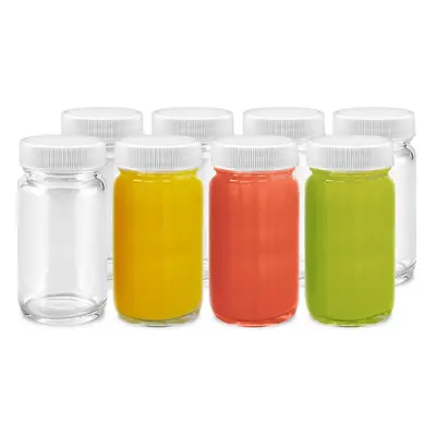 Juice Shot Bottles Set - Wide Mouth for Juicing Beverage Storage Liquids oz Clear Glass with Whi