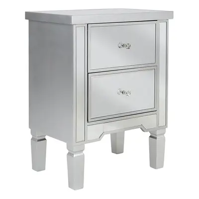 2 Drawer Bedside Table TIGY Glass Silver