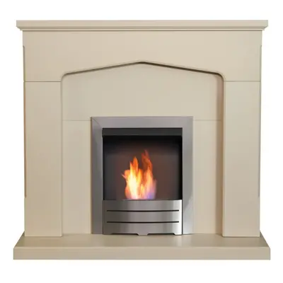 Adam Cotswold Fireplace Suite in Stone Effect with Colorado Bio Ethanol Fire Brushed Steel, Inch